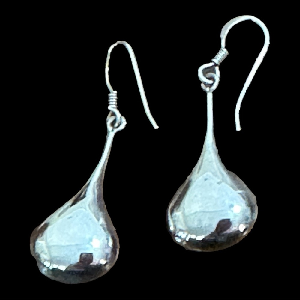 Sterling Silver Teardrop Pierced Wires Earrings 1.5”  EUC